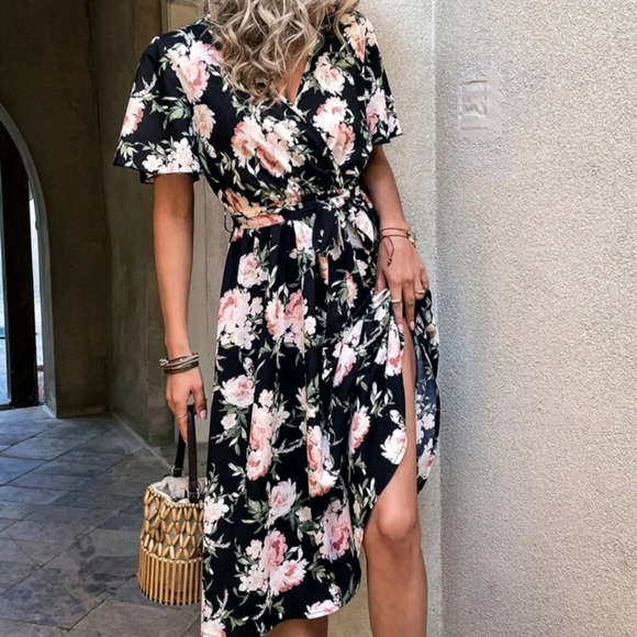 Boho Floral Print Belted Summer Dress - Picture 3 of 4
